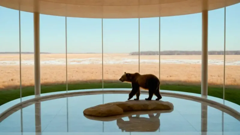 Un hombre contempla dioramas en un museo