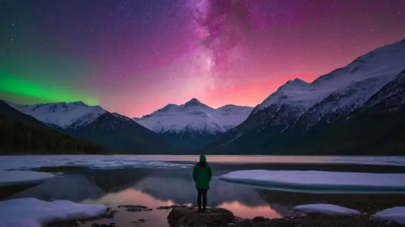 La aurora ilumina el paisaje helado