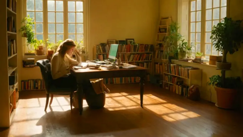 Una persona trabaja en un estudio soleado