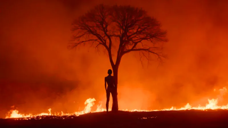 Una figura solitaria en un paisaje devastado