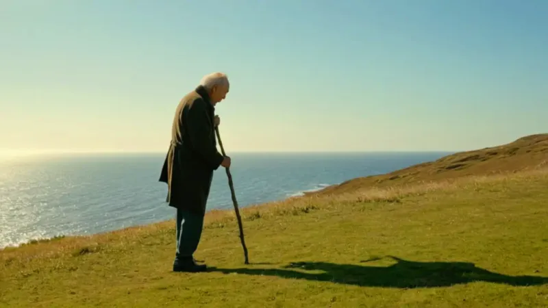 Anciano contempla el mar desde el acantilado