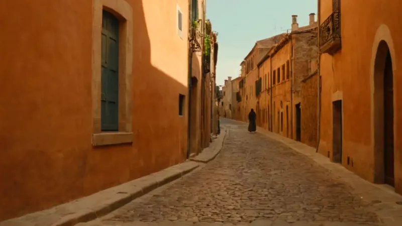 Una figura solitaria en un callejón soleado