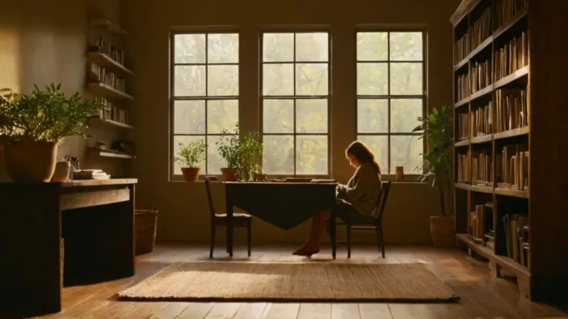 Mujer contempla en la cálida luz vespertina