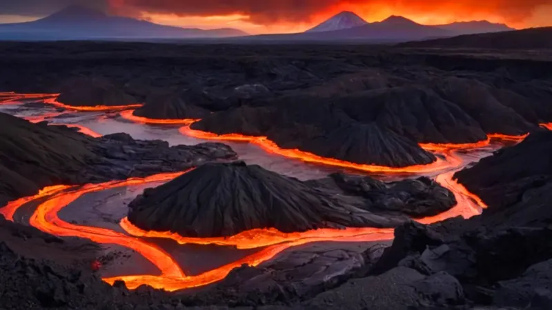 Una figura contempla el paisaje volcánico