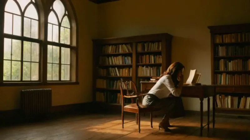 Joven lee concentrada en la tranquila biblioteca