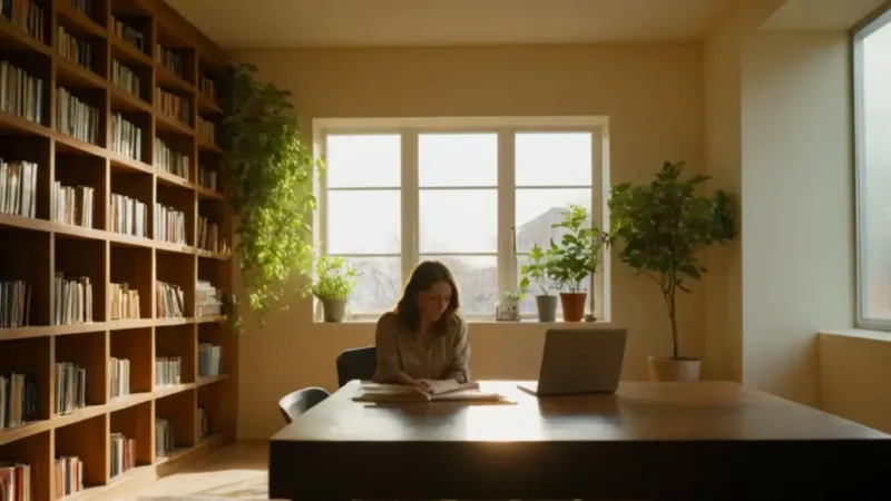 Alguien trabaja en un escritorio muy iluminado