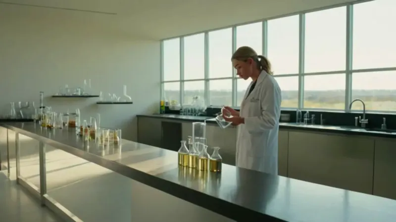 Un científico vierte líquido en el laboratorio