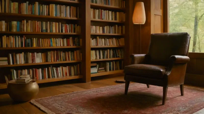 Lectura tranquila en una biblioteca soleada