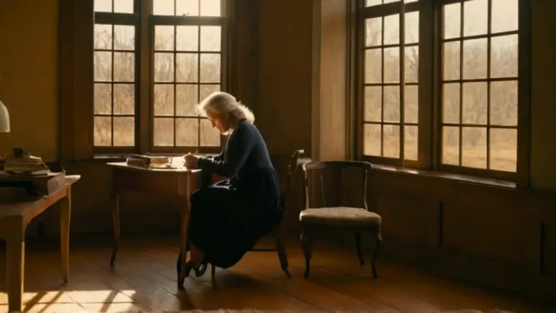 Mujer reflexiona en su estudio al atardecer