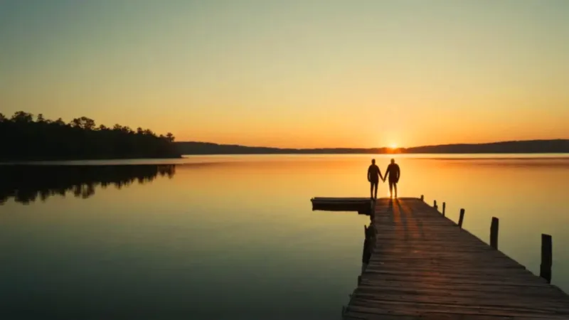 Dos siluetas en el muelle al atardecer