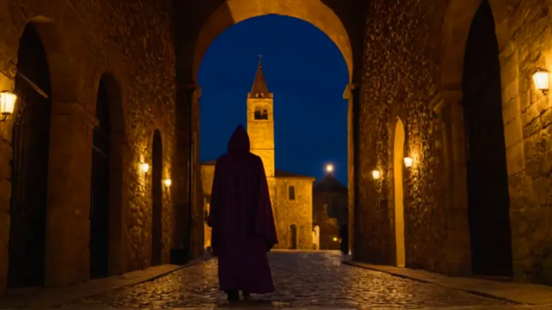 Penitente con cirio ilumina el oscuro callejón