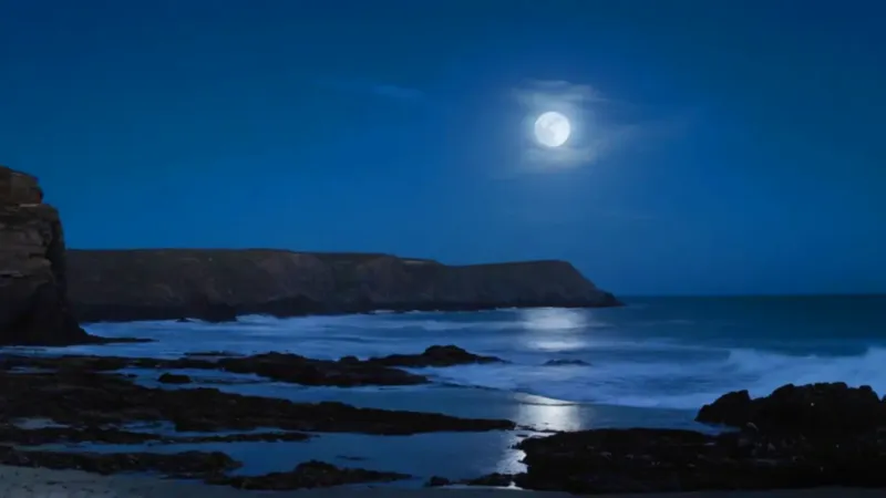 La luna ilumina el mar agitado