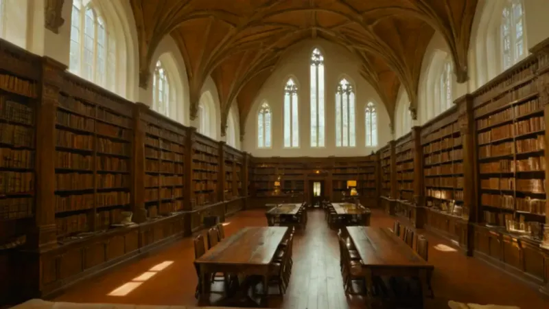 Soledad estudiosa en una inmensa biblioteca