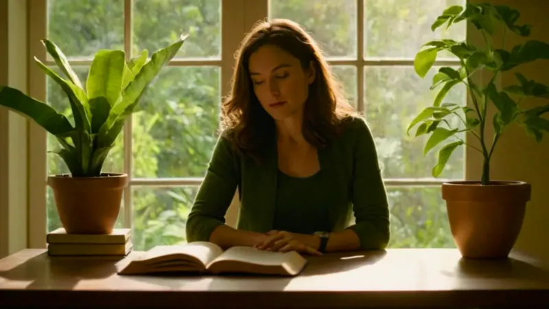 Mujer a contraluz trabajando en su escritorio