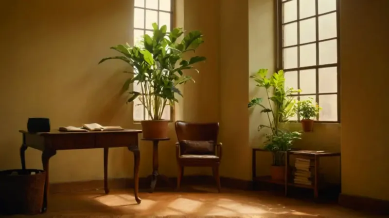 Estudio tranquilo en una habitación soleada