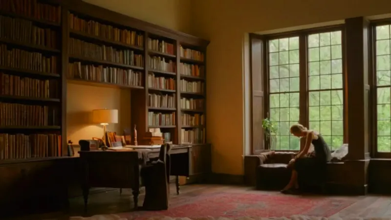 Alguien estudia concentrado entre libros y sombras