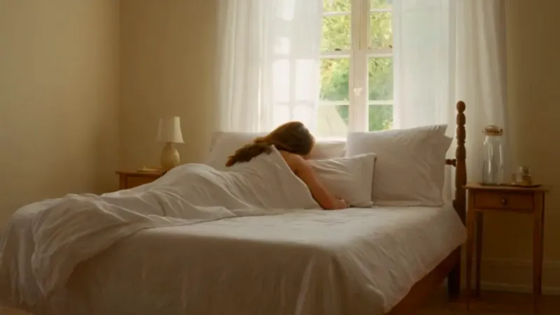 Mujer descansa en una habitación soleada