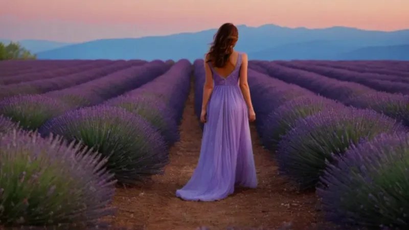 Mujer pasea en un campo de lavanda