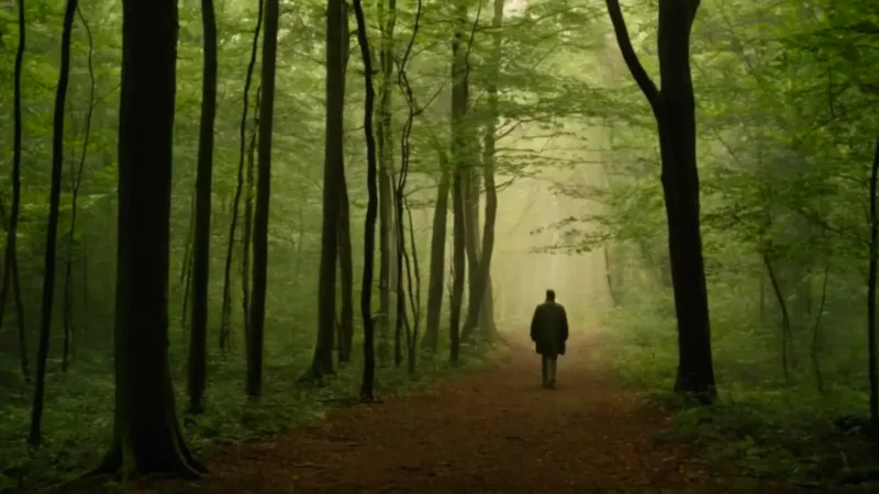 Una figura entre fantasmas en el bosque