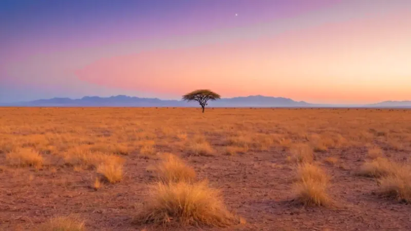 Un solitario contempla la sabana al atardecer