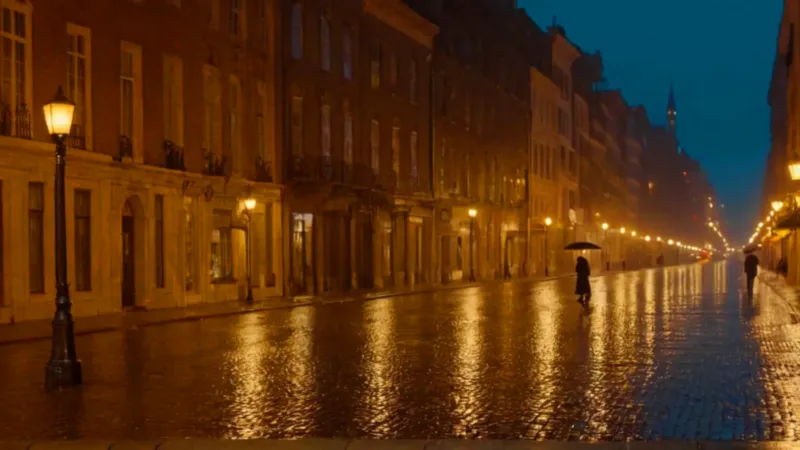 Noche de lluvia y reflejos urbanos