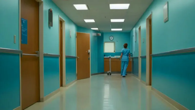 Largo y estéril pasillo de hospital
