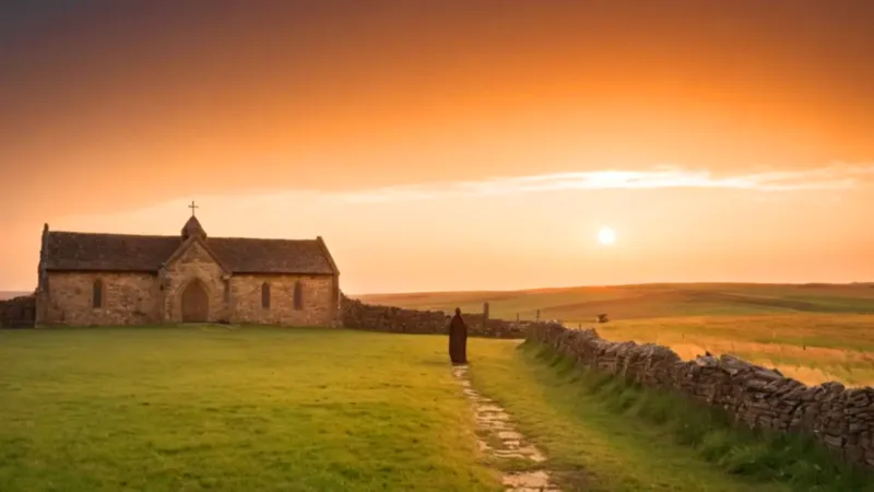 Figura solitaria contempla la iglesia al atardecer