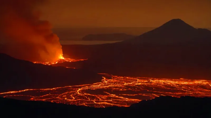 Una figura contempla el río de lava
