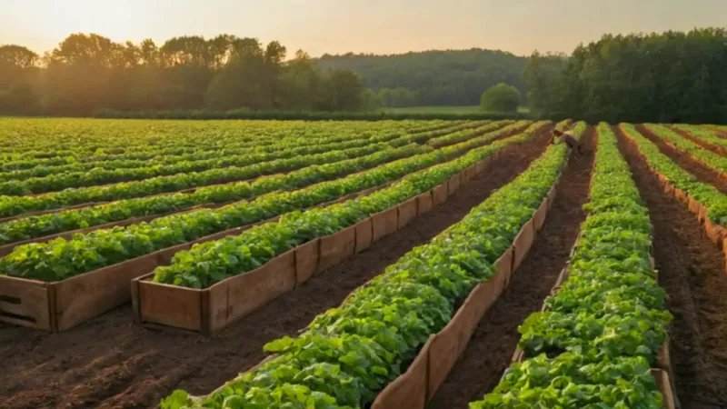 Un campesino solitario en el campo de patatas