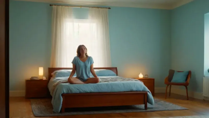 Una mujer sentada en la cama ensangrentada
