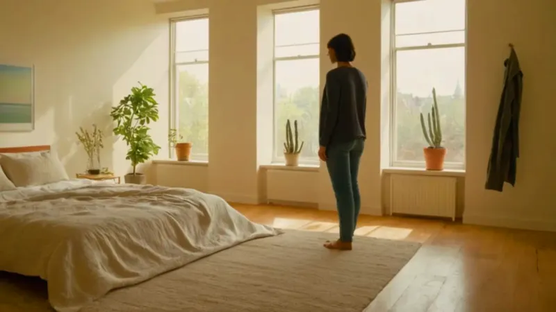 Una figura solitaria en la habitación iluminada