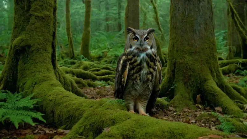 Alguien observa un búho en el bosque