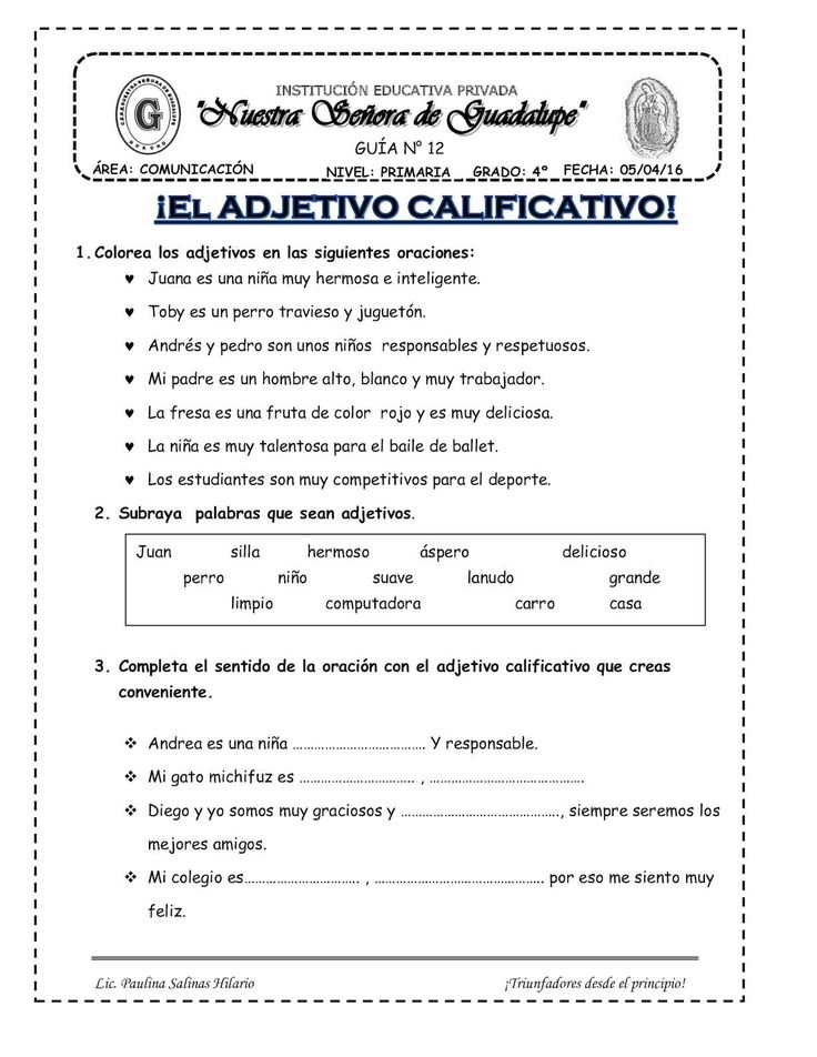 oraciones adjetivos calificativos guia y ejemplos clave