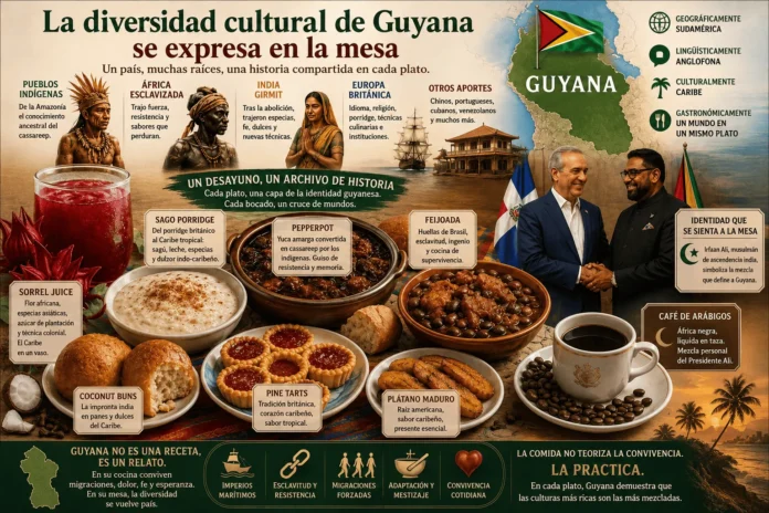 Cocina guyanesa en desayuno oficial caribeño.