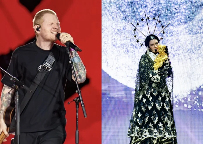 Ed Sheeran y Laura Pausini en concierto.