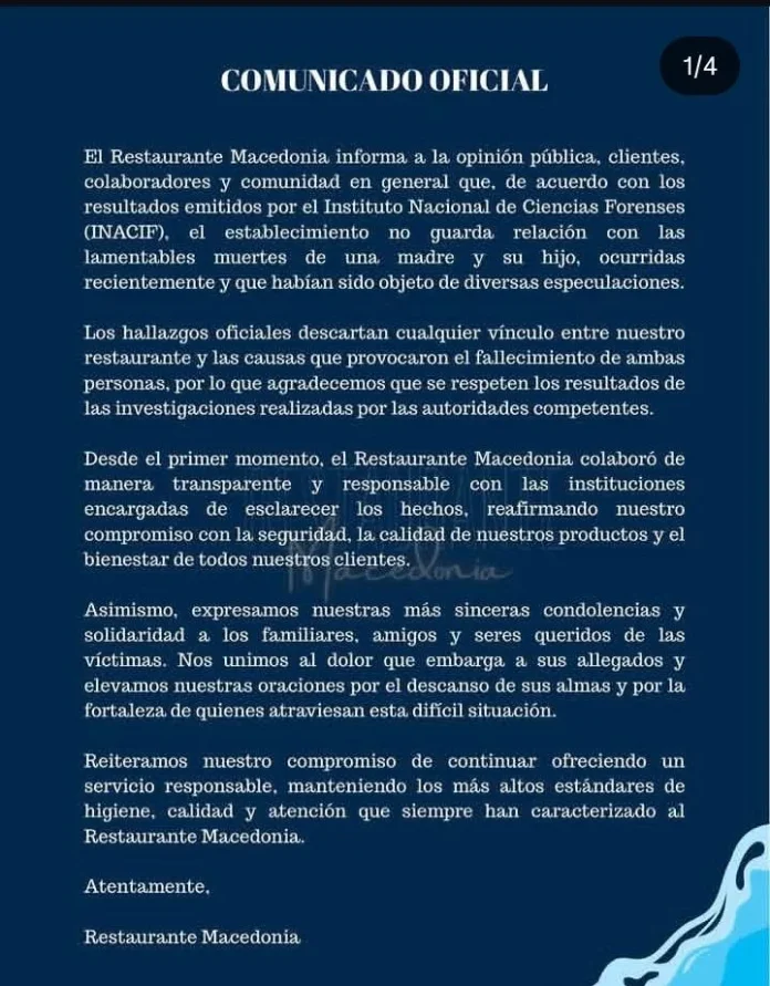 Restaurante Macedonia niega relación con muertes.