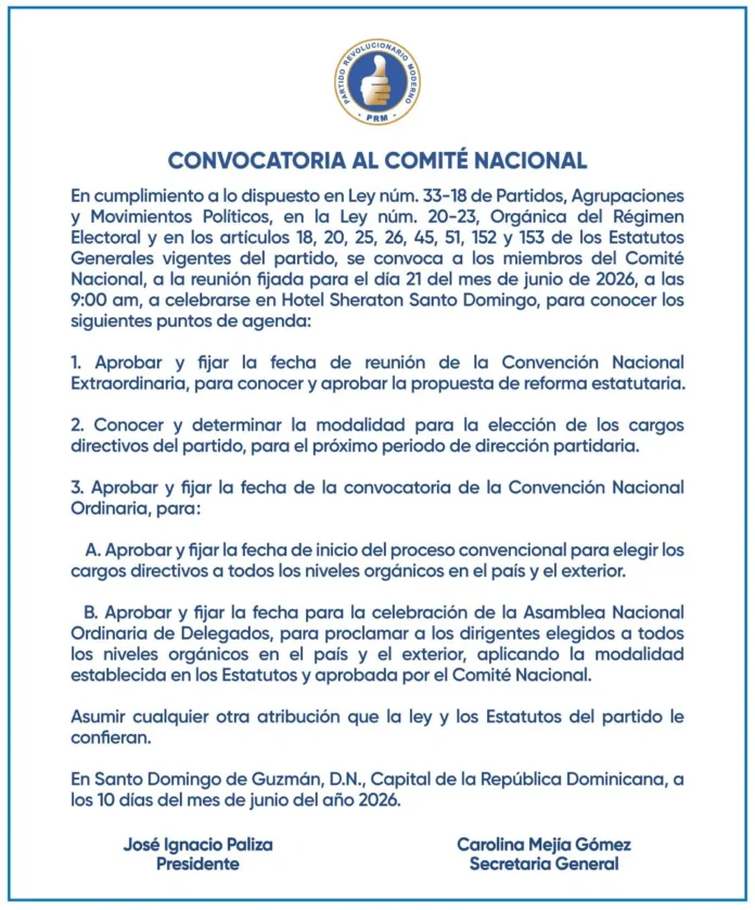 Reunión del PRM sobre reformas estatutarias