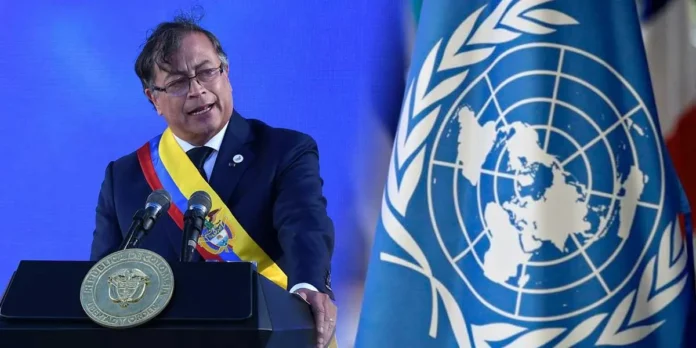 Gustavo Petro en la ONU durante suspensión.