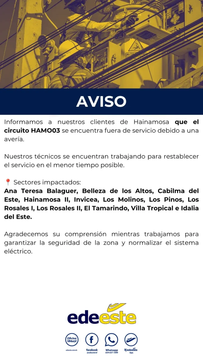 Edeeste repara avería eléctrica en Hainamosa.