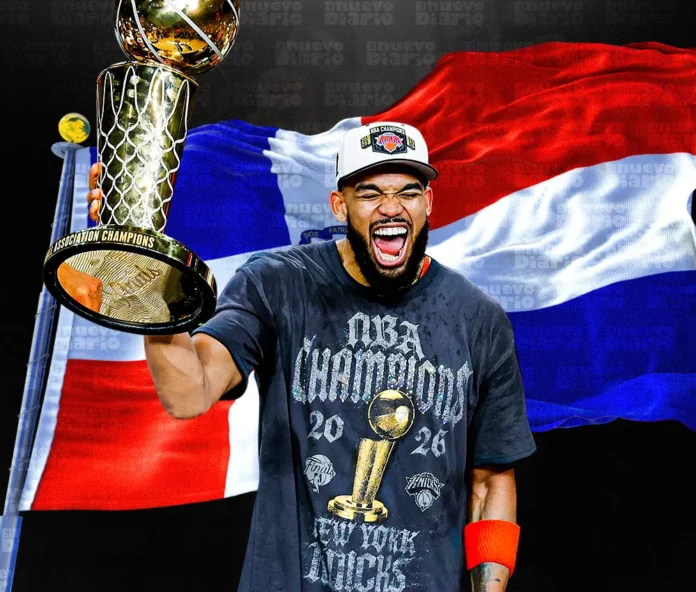 Towns celebra el trofeo NBA en Dominicana.