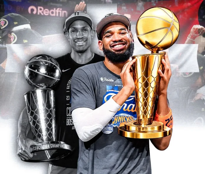 Karl-Anthony Towns celebra su campeonato NBA.