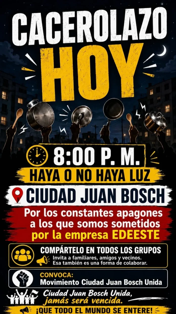 Cacerolazo en Ciudad Juan Bosch por apagones.