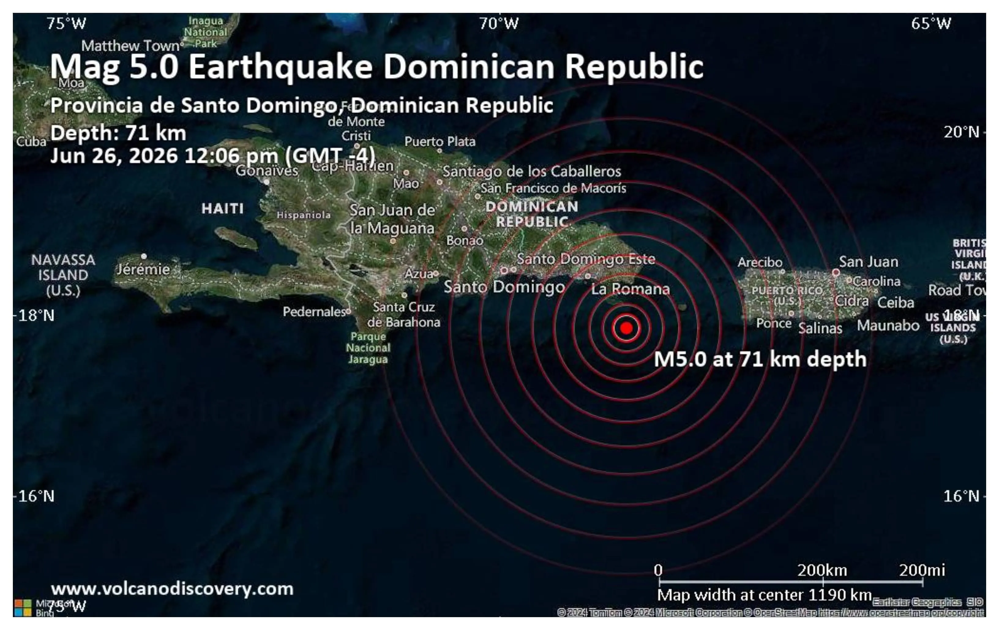Sismo de magnitud 5.0 en República Dominicana