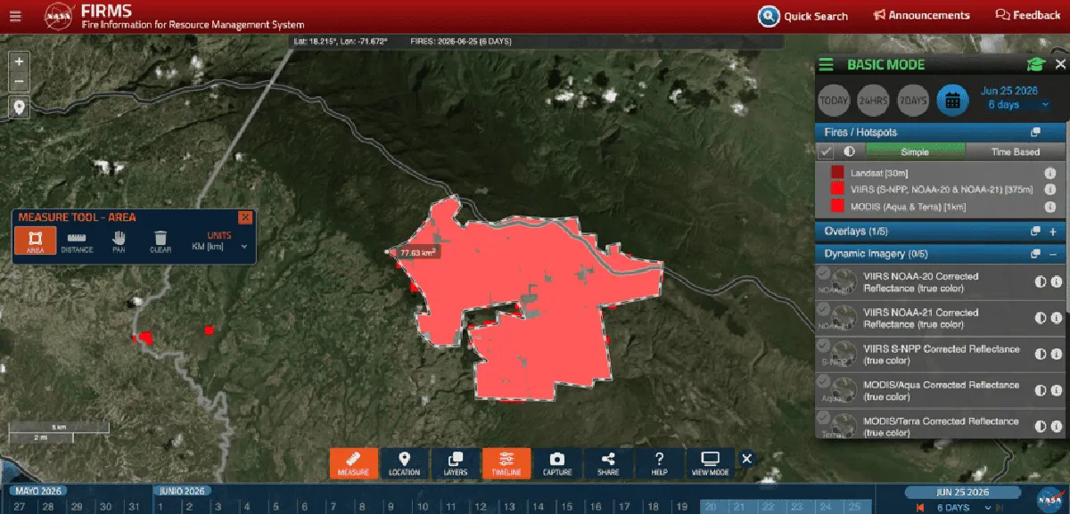 Incendio forestal en Sierra de Bahoruco.