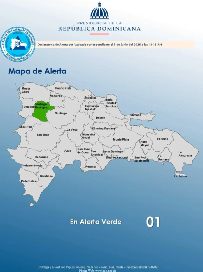 Alerta verde por lluvias en Santiago Rodríguez