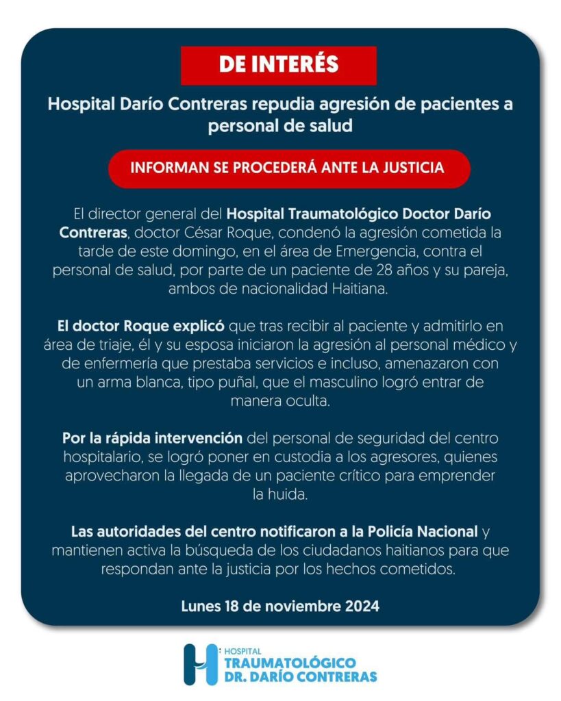 policia nacional busca a haitianos que agredieron personal medico