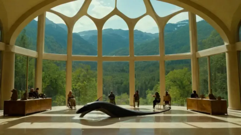 Mujer contempla la naturaleza en el museo