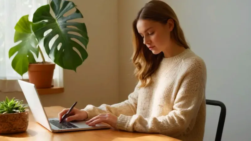 Mujer trabaja en un espacio luminoso