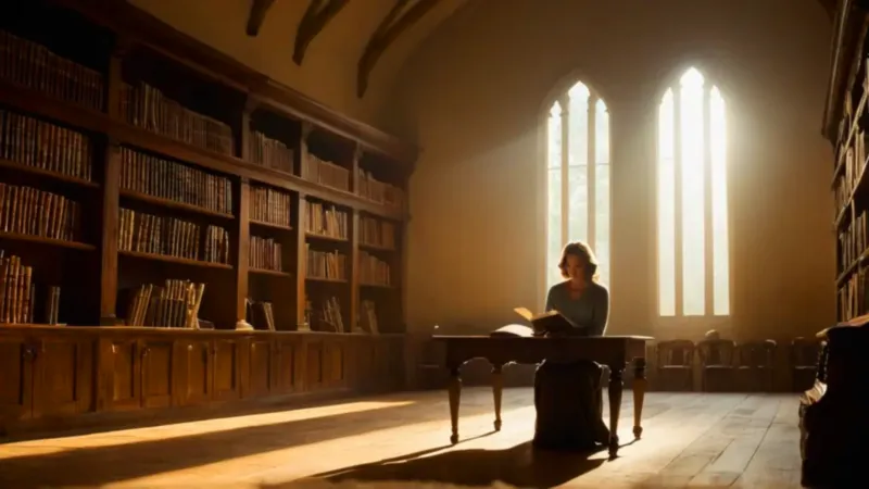 Una mujer estudia sola en la biblioteca
