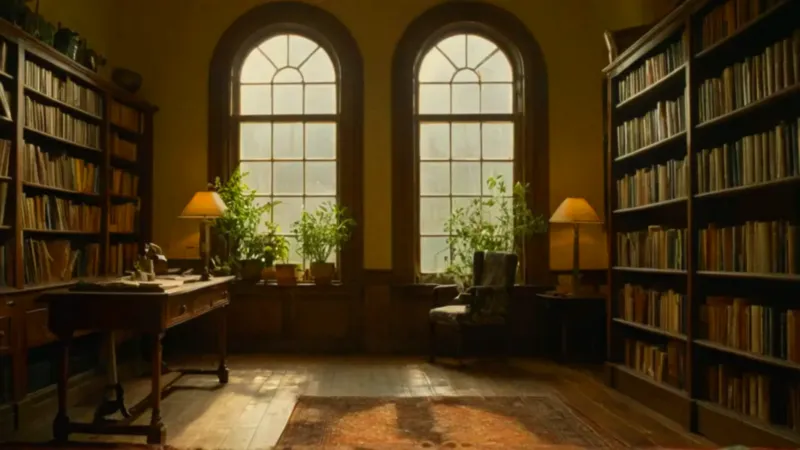 Estudio tranquilo bañado por luz del atardecer